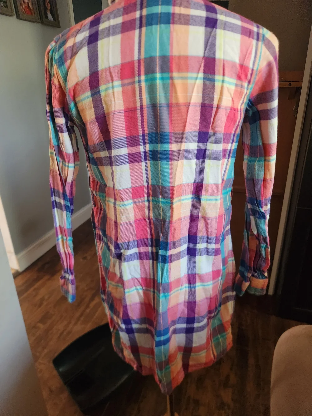 GAP Multicolor Plaid Cotton Button-Down Dress - Pink, Purple, Blue, Teal